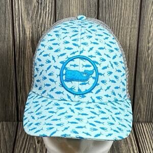 Vineyard Vines Whale Dot Fish Hat Cap Snapback Gray Blue Mesh Preppy Golf